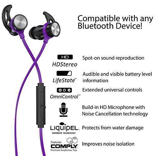 Phaiser BHS-730 Bluetooth Headphones Runner Headset Sport Earphones with Mic and Lifetime Sweatproof Guarantee - Wireless Earbuds for Running, Heliotrope