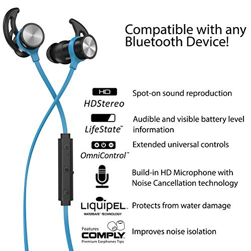 Phaiser BHS-730 Bluetooth Headphones, Wireless Earbuds Magnetic Stereo Earphones for Running with Mic and Lifetime Sweatproof Guarantee, Oceanblue