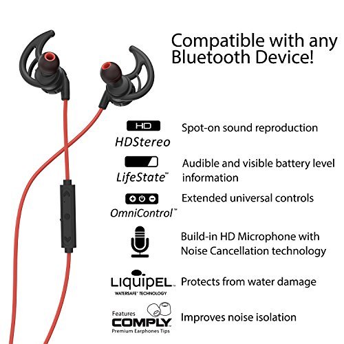 Phaiser BHS-750 Bluetooth Headphones Headset Sport Earphones with Mic and Lifetime Sweatproof Guarantee - Wireless Earbuds for Running, Redheat