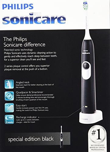 Philips Sonicare 2 Series plaque control rechargeable electric toothbrush, Black, HX6211 