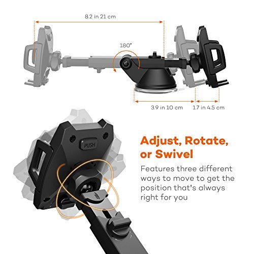 Phone Holder for Car, TaoTronics Car Phone Mount, Car Mount, Car Phone Holder with One-button Release (Flat Suction Cup, Improved Usability, for iPhone, Galaxy, Nexus, and Other Popular Smartphones)