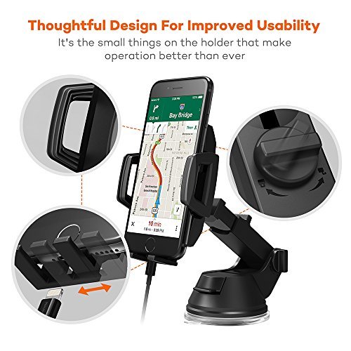 Phone Holder for Car, TaoTronics Car Phone Mount, Car Mount, Car Phone Holder with One-button Release (Flat Suction Cup, Improved Usability, for iPhone, Galaxy, Nexus, and Other Popular Smartphones)