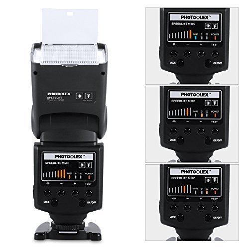 Photoolex M500 Flash Speedlite for Canon Nikon Sony Panasonic Olympus Fujifilm Pentax Sigma Minolta Leica and Other SLR Digital SLR Film SLR Cameras and Digital Cameras with single-contact Hot Shoe