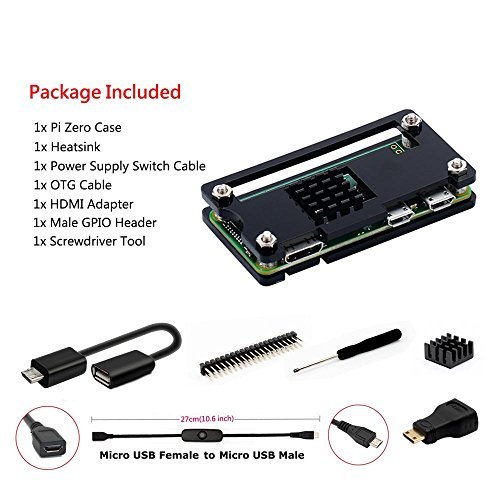 Pi Zero Case, iUniker Raspberry Pi Zero Starter Kit for Raspberry Pi Zero W and Pi Zero 1.3 (Acrylic Black)