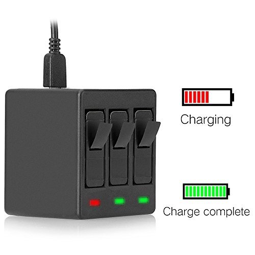 Portable Battery Charger for GoPro HERO 5 HERO 6 Black - 3 Slots, Rapid Safe 3 Channel Battery Charger for GoPro HERO 5 Batteries ( Works with all version of firmware)