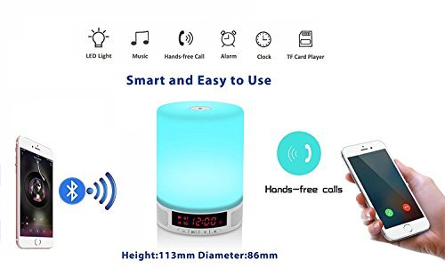 Portable Bluetooth Speaker LED Lamp，Fwheel 7 Different Colors Table Lamp, Alarm Clock, Hands-Free Speakerphone with Mic, Support TF Card for Smartphones and All Bluetooth Audio Devices