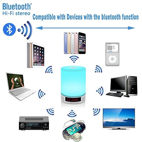 Portable Bluetooth Speaker LED Lamp，Fwheel 7 Different Colors Table Lamp, Alarm Clock, Hands-Free Speakerphone with Mic, Support TF Card for Smartphones and All Bluetooth Audio Devices