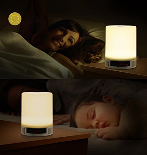 Portable Bluetooth Speaker LED Lamp，Fwheel 7 Different Colors Table Lamp, Alarm Clock, Hands-Free Speakerphone with Mic, Support TF Card for Smartphones and All Bluetooth Audio Devices