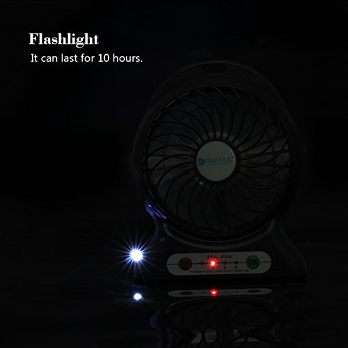 Portable Fan, Dizaul mini usb rechargeable fan with 2600mAh Power Bank and Flash light,for Traveling,Fishing,Camping,Hiking,Backpacking,BBQ,Baby Stroller,Picnic,Biking,Boating (Black)