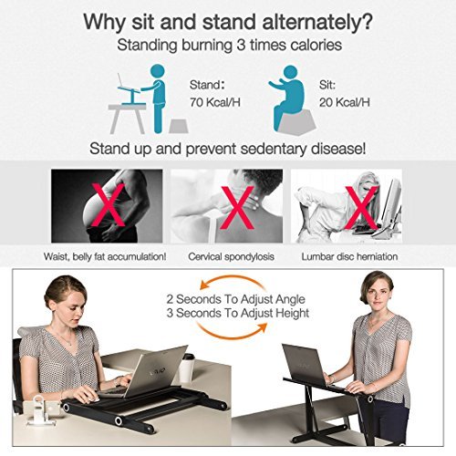 Portable Laptop desk Height Adjustable / Aluminum Stand Up Table Organizer Monitor Desk Sit Stand/ Ergonomic Lightweight Desktop Standing Computer Monitor-Workstation for Home &Office/ Easy Conversion