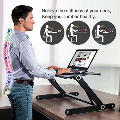 Portable Laptop desk Height Adjustable / Aluminum Stand Up Table Organizer Monitor Desk Sit Stand/ Ergonomic Lightweight Desktop Standing Computer Monitor-Workstation for Home &Office/ Easy Conversion