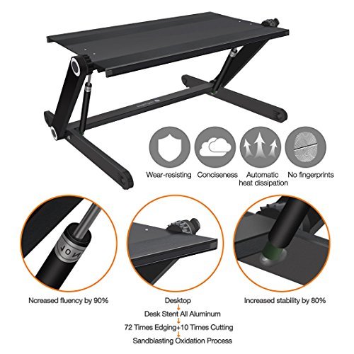 Portable Laptop desk Height Adjustable / Aluminum Stand Up Table Organizer Monitor Desk Sit Stand/ Ergonomic Lightweight Desktop Standing Computer Monitor-Workstation for Home &Office/ Easy Conversion