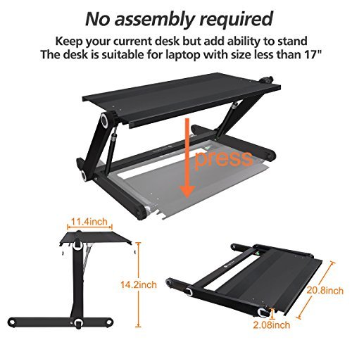 Portable Laptop desk Height Adjustable / Aluminum Stand Up Table Organizer Monitor Desk Sit Stand/ Ergonomic Lightweight Desktop Standing Computer Monitor-Workstation for Home &Office/ Easy Conversion