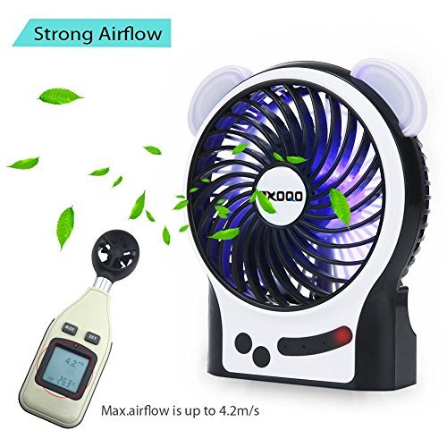 Portable USB Mini Fan, OXOQO Desk Desktop Table Electric Quiet Fan with LED Light, Built-in 2500mah Rechargeable Battery for Room Office Outdoor Travel Camping Car, Black