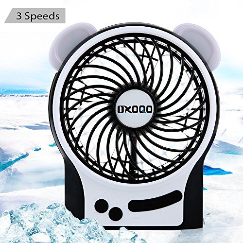 Portable USB Mini Fan, OXOQO Desk Desktop Table Electric Quiet Fan with LED Light, Built-in 2500mah Rechargeable Battery for Room Office Outdoor Travel Camping Car, Black