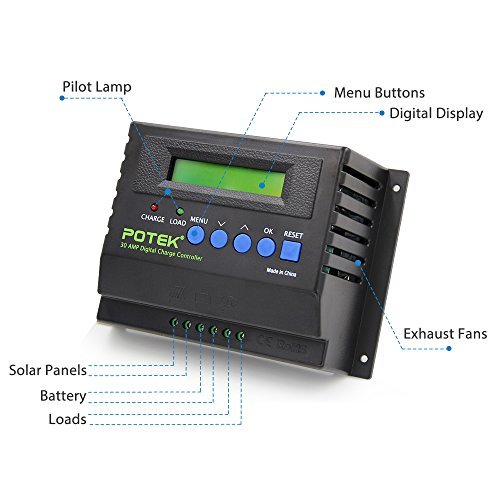 Potek 30A Charge Controller for Solar Panels with LCD display