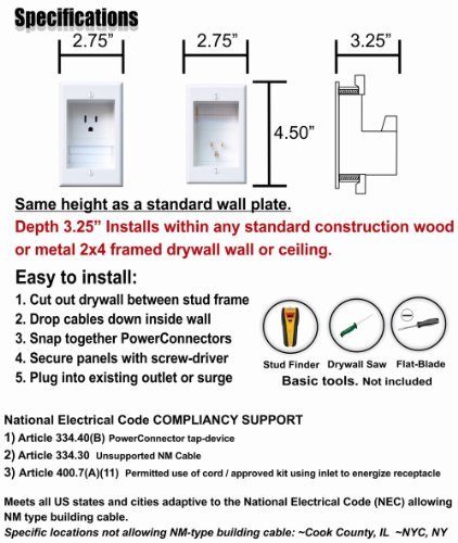 PowerBridge ONE-CK Recessed In-Wall Cable Management System with PowerConnect for Wall-Mounted Flat Screen LED, LCD, and Plasma TV’s