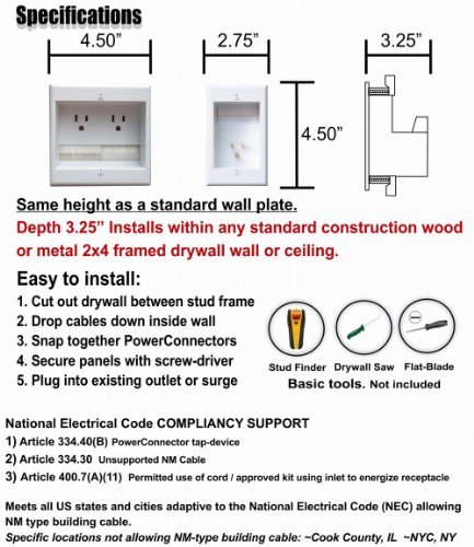 PowerBridge TWO-CK Dual Outlet Recessed In-Wall Cable Management System with PowerConnect for Wall-Mounted Flat Screen LED, LCD, and Plasma TV’s