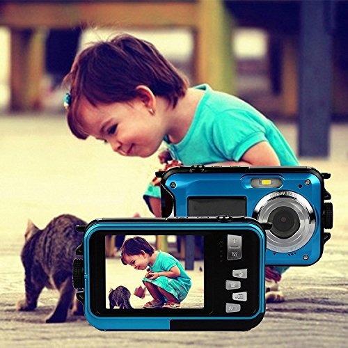 PowerLead Double Screens Waterproof Digital Camera 2.7-Inch Front LCD with 2.7-Inch Camera Easy Self Shot Camera