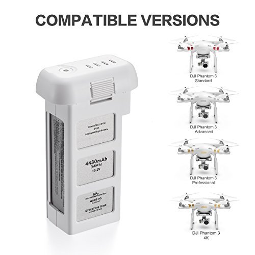 Powerextra 15.2V 4480mAh LiPo Intelligent Battery Replacement Battery + Battery Safe Bag for DJI Phantom 3 SE, Professional, Phantom 3 Advanced, Phantom 3 Standard, 4K Drones - Upgraded