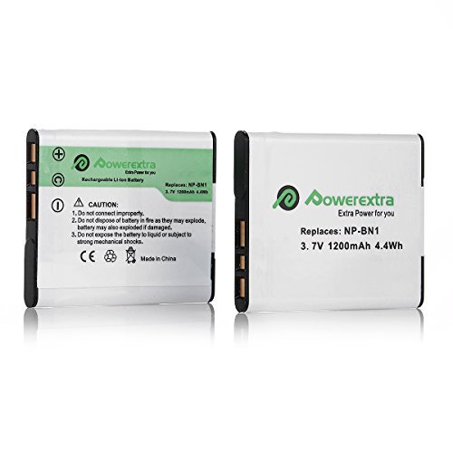 Powerextra 2 PCS Replacement NP-BN1 Rechargeable Battery + Charger For Sony Cyber-shot DSC-QX10 DSC-QX30 DSC-QX100 DSC-TF1 DSC-TX10 DSC-TX20 DSC-TX30 DSC-W530 DSC-W570 DSC-W650 DSC-W800 DSC-W830