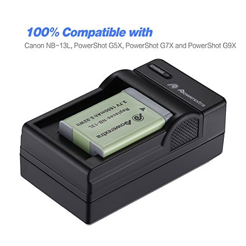 Powerextra 2 Pack Replacement Canon NB-13L Battery With Travel Charger for Canon PowerShot G5 X, G7 X, G7 X Mark II, G9 X, G9 X Mark II, SX620 HS, SX720 HS, SX730 HS Digital Camera