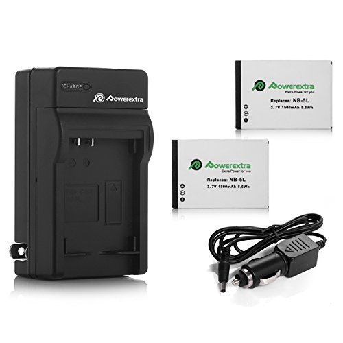 Powerextra 2 Pack Replacement Canon NB-5L Battery 1500mAh With Charger for Canon PowerShot S100, S110, SD790IS, SD850IS, SD870IS, SD880IS, SD890IS, SD970IS, SD990IS, SX200IS, SX210IS, SX220IS, SX230HS