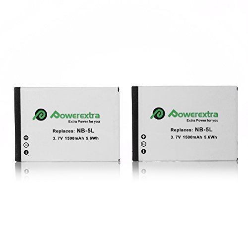 Powerextra 2 Pack Replacement Canon NB-5L Battery 1500mAh With Charger for Canon PowerShot S100, S110, SD790IS, SD850IS, SD870IS, SD880IS, SD890IS, SD970IS, SD990IS, SX200IS, SX210IS, SX220IS, SX230HS