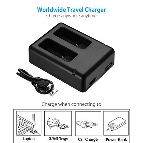 Powerextra Dual Battery Charger with Micro USB Cable for GoPro HERO6 GoPro HERO5, HERO 5 Black