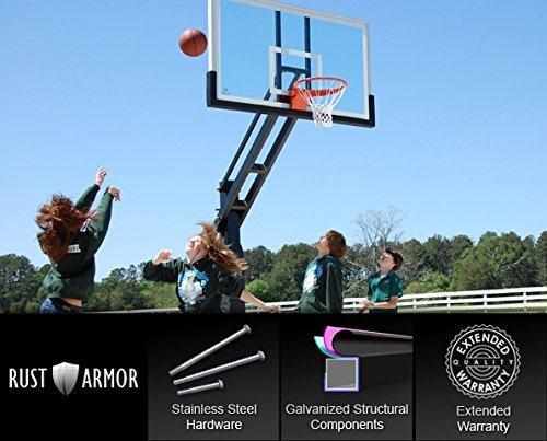 Pro Dunk Platinum: In-Ground Adjustable Outdoor Basketball Goal Hoop with Regulation-Sized 72 Inch Glass Backboard Adjustable from 5.5 Feet for Home Courts and Institutions