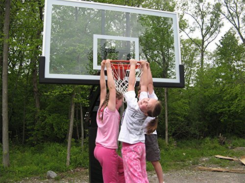 Pro Dunk Platinum: In-Ground Adjustable Outdoor Basketball Goal Hoop with Regulation-Sized 72 Inch Glass Backboard Adjustable from 5.5 Feet for Home Courts and Institutions