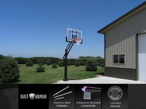 Pro Dunk Silver: In-ground Adjustable Basketball Goal Hoop with 54" Glass Backboard System for Outdoor Basketball Courts