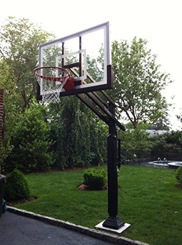 Pro Dunk Silver: In-ground Adjustable Basketball Goal Hoop with 54" Glass Backboard System for Outdoor Basketball Courts