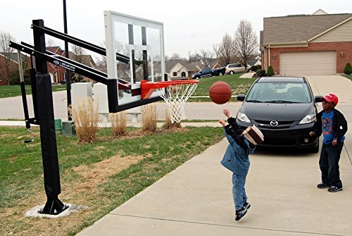 Pro Dunk Silver: In-ground Adjustable Basketball Goal Hoop with 54" Glass Backboard System for Outdoor Basketball Courts