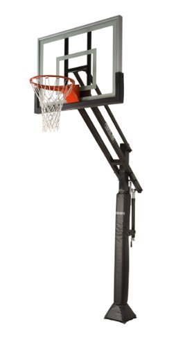 Pro Dunk Silver: In-ground Adjustable Basketball Goal Hoop with 54" Glass Backboard System for Outdoor Basketball Courts