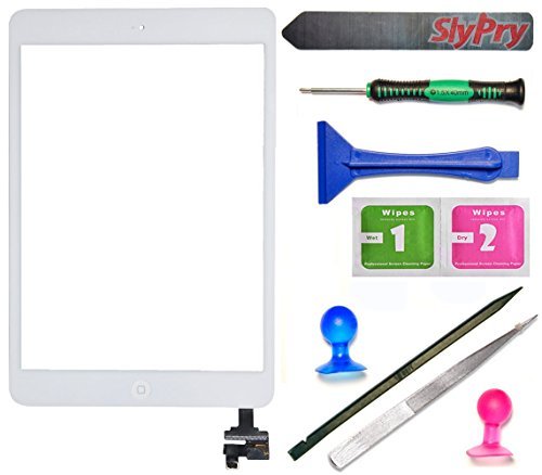 Prokit For iPad Mini Touch Screen Digitizer Complete Assembly with IC Chip & Home Button replacement with SlyPry opening tool kit Ships from CA USA (Mini 1/2 white)