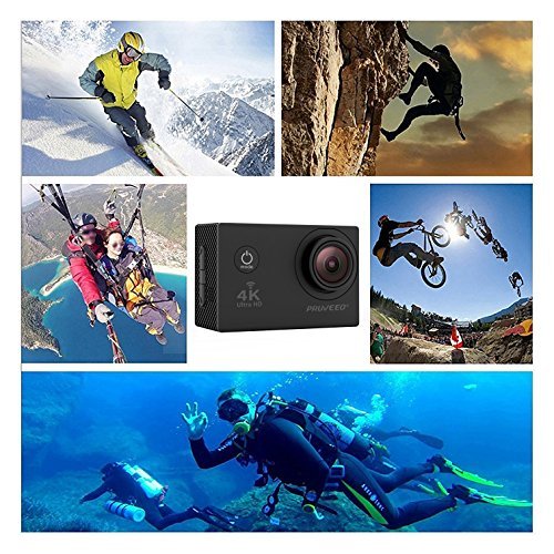 Pruveeo DV200 Waterproof Sports Action Camera with WiFi, 4K Video Camcorders, 170 degree angle with SONY Sensor, 25 Accessories Kits, 2 pcs Rechargeable Batteries