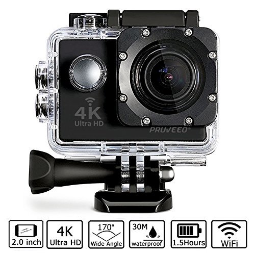 Pruveeo DV200 Waterproof Sports Action Camera with WiFi, 4K Video Camcorders, 170 degree angle with SONY Sensor, 25 Accessories Kits, 2 pcs Rechargeable Batteries