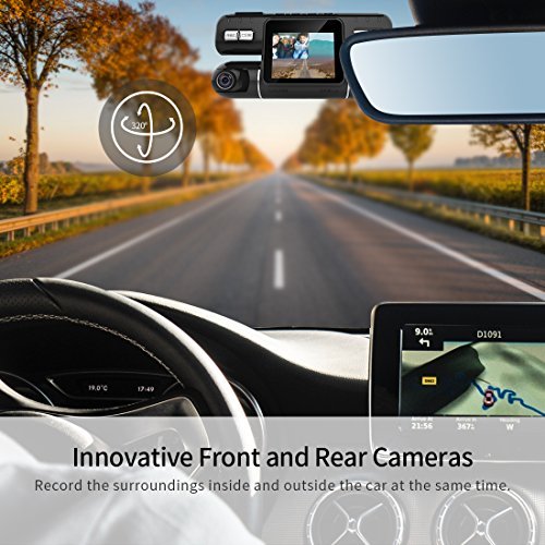 Pruveeo MX2 Dash Cam Front and Rear Dual Camera for Cars, 240 Degree Wide Angle Driving Recorder DVR