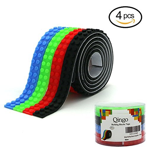 Qingo Building Blocks Tape Compatible lego Collection Construction Self-Adhesive tape 4 Rolls Red Blue Black Green