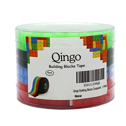 Qingo Building Blocks Tape Compatible lego Collection Construction Self-Adhesive tape 4 Rolls Red Blue Black Green