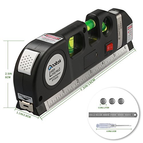 Qooltek Multipurpose Laser Level laser measure Line 8ft+ Measure Tape Ruler Adjusted Standard and Metric Rulers