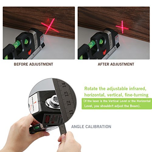 Qooltek Multipurpose Laser Level laser measure Line 8ft+ Measure Tape Ruler Adjusted Standard and Metric Rulers