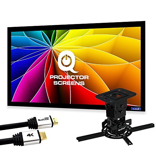 QualGear PRB-717-BLK-120W-25FT projector ceiling mount bundle with 120" ultra white fixed frame projector screen & 25′ HDMI Cable Hardware Mount (PRB-717-BLK-120W-25FT)