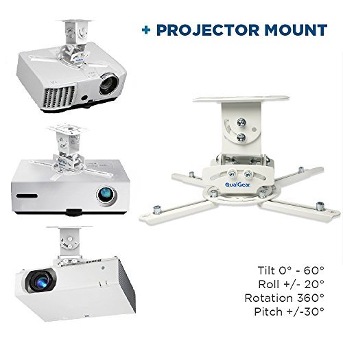 QualGear PRB-717-WHT-120W-25FT projector ceiling mount bundle with 120" ultra white fixed frame projector screen & 25′ HDMI Cable Hardware Mount (PRB-717-WHT-120W-25FT)