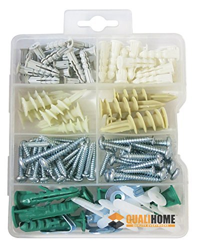 Qualihome Drywall and Hollow-wall Anchor Assortment Kit, Anchors, Screws, Wall Anchor Hooks, and Hollow-door Toggle, 112 Pieces