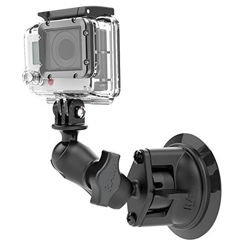 RAM Twist Lock Suction Cup Mount, Short Double Socket Arm & 1"" Diameter Ball with Custom GoPro Hero Adapter