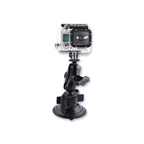 RAM Twist Lock Suction Cup Mount, Short Double Socket Arm & 1"" Diameter Ball with Custom GoPro Hero Adapter