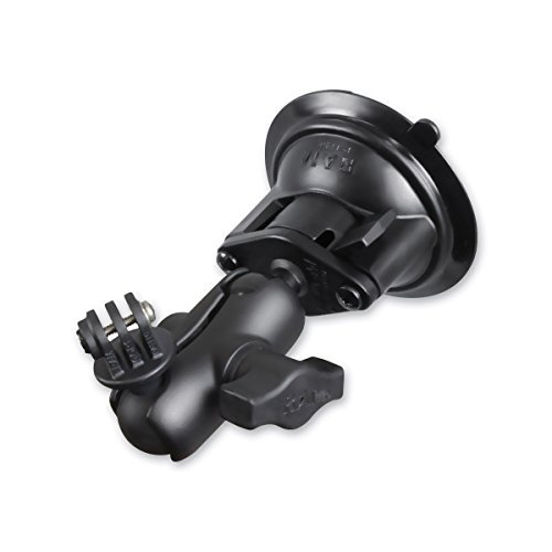 RAM Twist Lock Suction Cup Mount, Short Double Socket Arm & 1"" Diameter Ball with Custom GoPro Hero Adapter