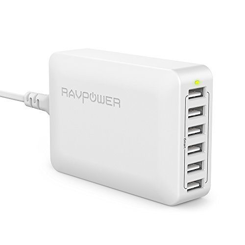 RAVPower 60W 12A 6-Port USB Charger Desktop Charger Charging Station with iSmart Technology (White)